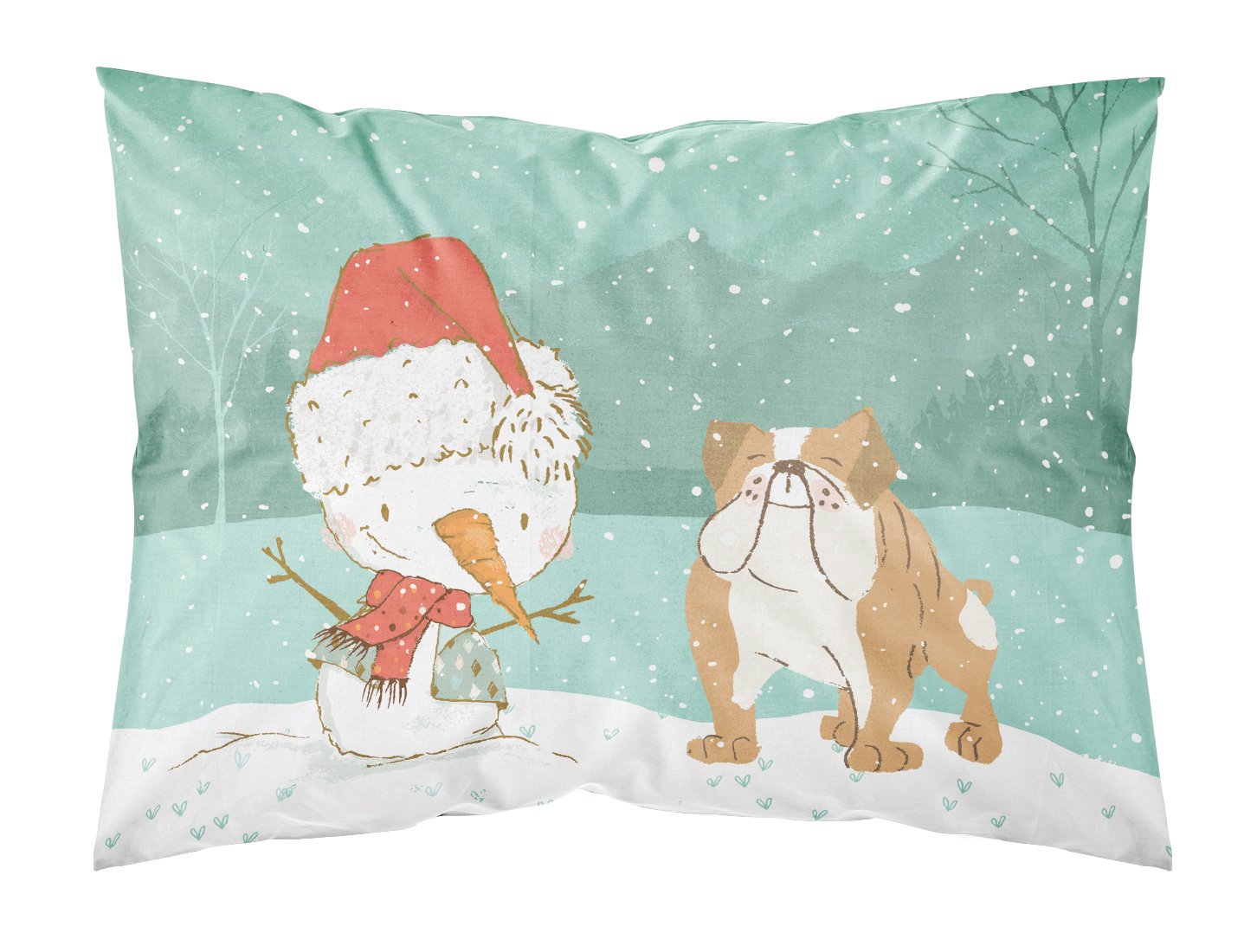 English Bulldog Snowman Christmas Fabric Standard Pillowcase CK2053PILLOWCASE