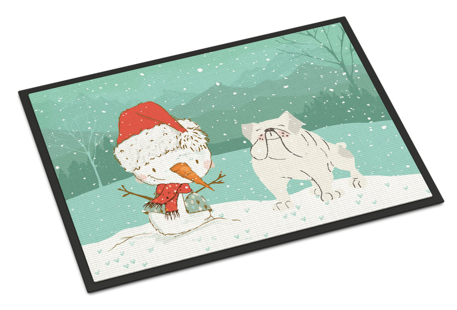 White English Bulldog Snowman Christmas Indoor or Outdoor Mat 18x27 CK2054MAT