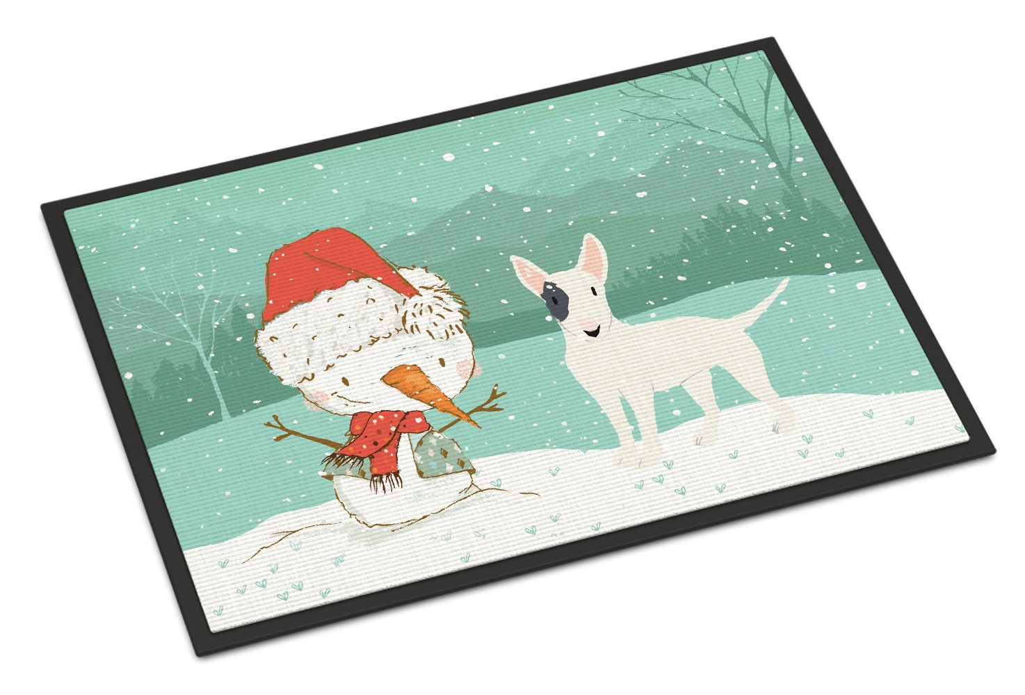 White Spot Bull Terrier Snowman Christmas Indoor or Outdoor Mat 24x36 CK2059JMAT