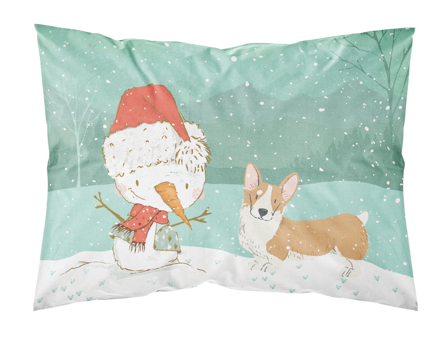 Pembroke Corgi Snowman Christmas Fabric Standard Pillowcase CK2060PILLOWCASE