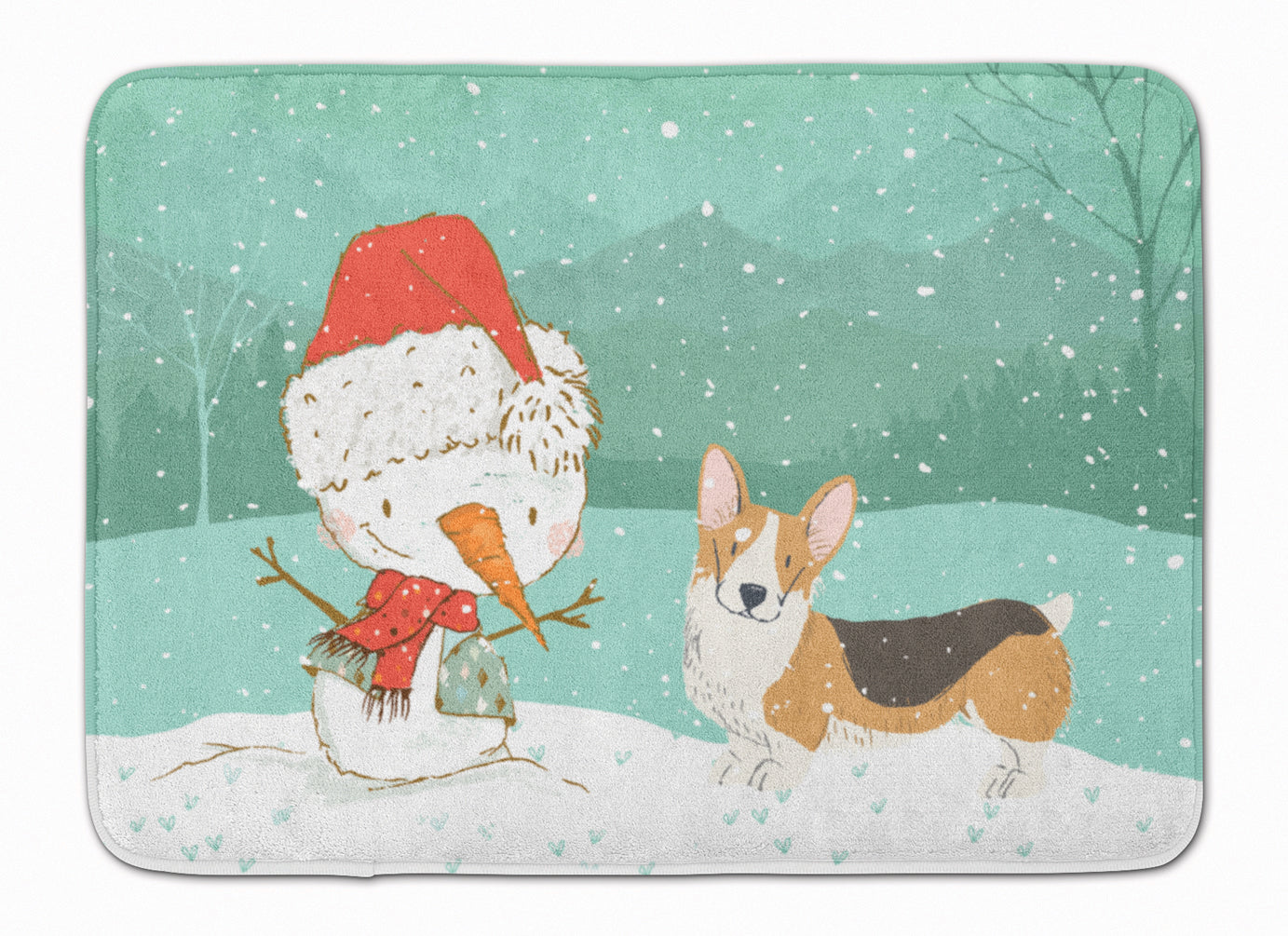 Tricolor Pembroke Corgi Snowman Christmas Machine Washable Memory Foam Mat CK2061RUG