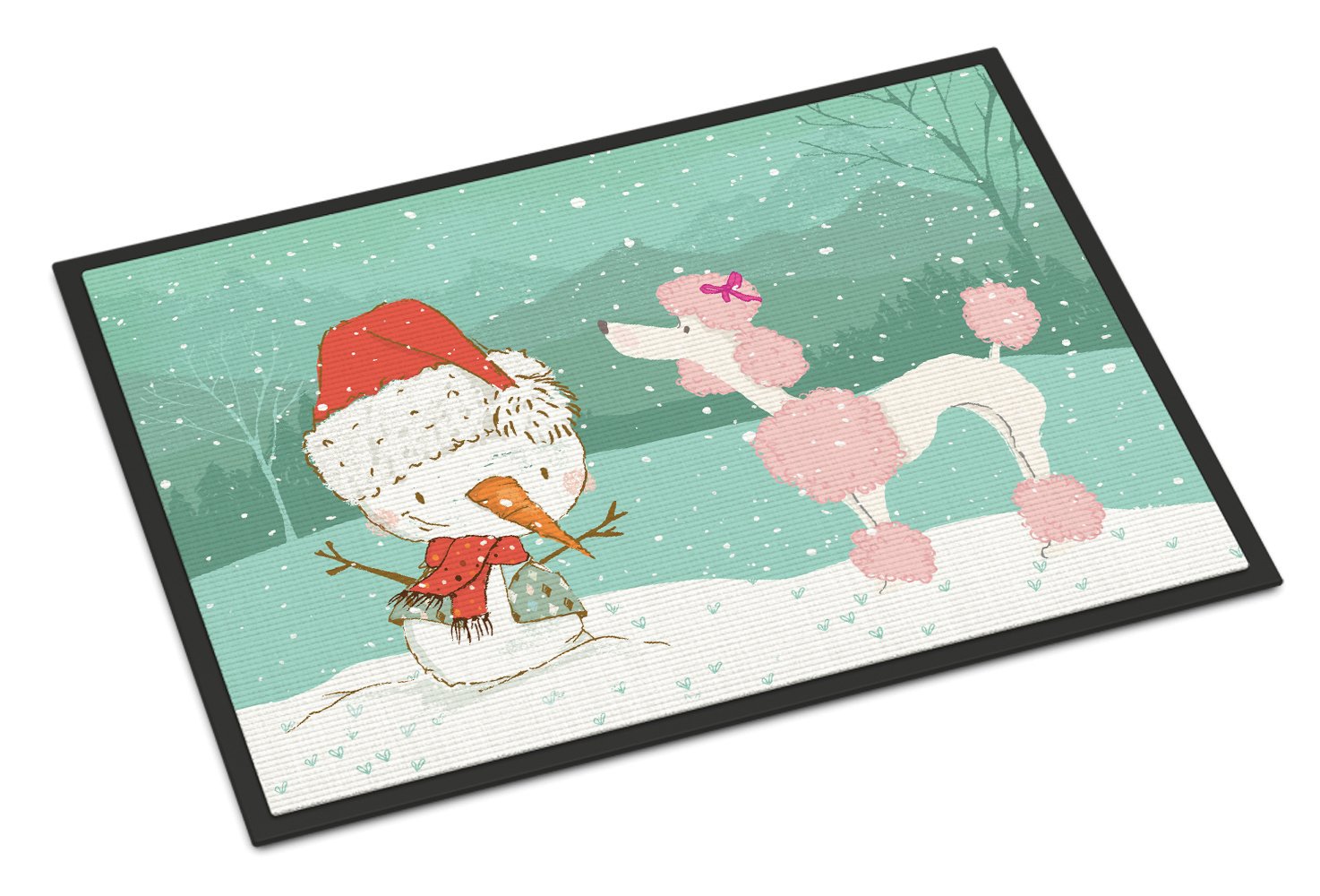 Pink Poodle Snowman Christmas Indoor or Outdoor Mat 24x36 CK2066JMAT