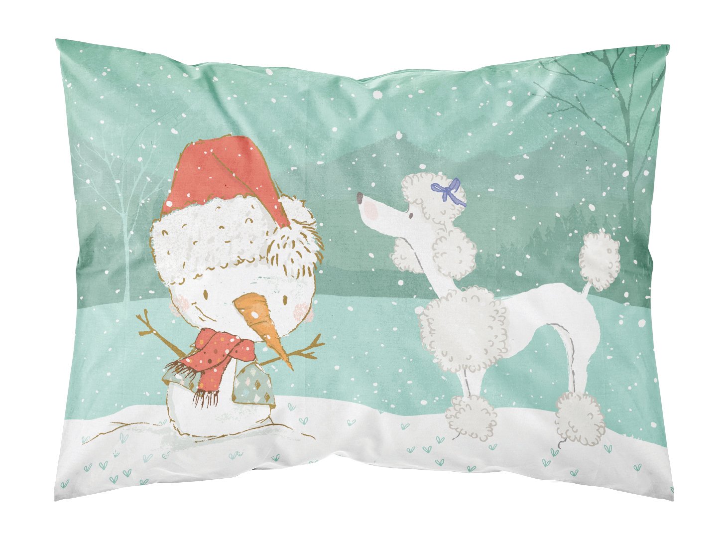 White Poodle Snowman Christmas Fabric Standard Pillowcase CK2067PILLOWCASE