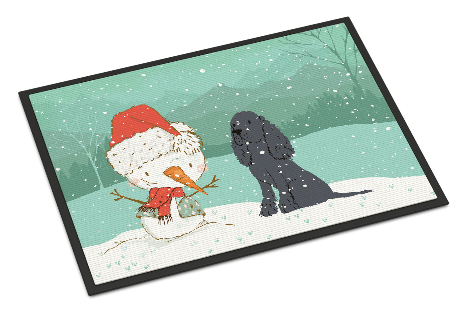 Black Spaniel Snowman Christmas Indoor or Outdoor Mat 18x27 CK2070MAT