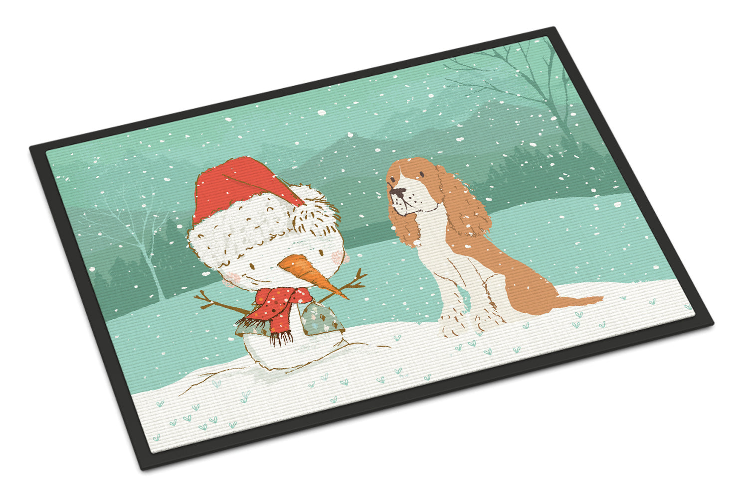 Red Spaniel Snowman Christmas Indoor or Outdoor Mat 18x27 CK2072MAT