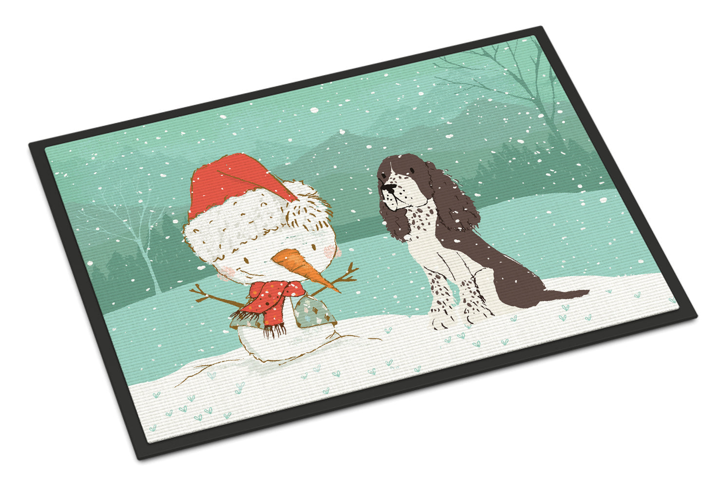 Brown English Springer Spaniel Snowman Christmas Indoor or Outdoor Mat 18x27 CK2074MAT