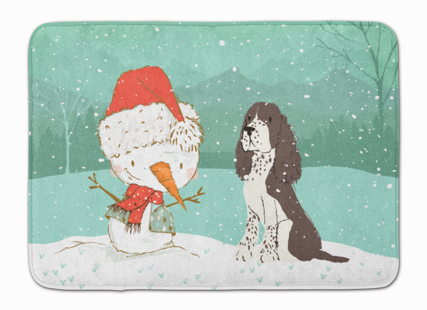 Brown English Springer Spaniel Snowman Christmas Machine Washable Memory Foam Mat CK2074RUG