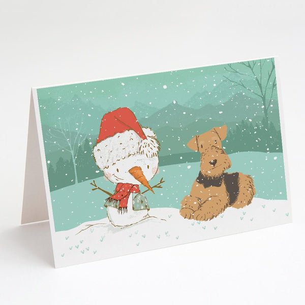 Buy this Airedale Terrier Snowman Christmas Greeting Cards and Envelopes Pack of 8