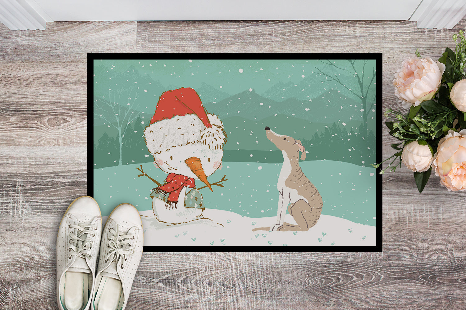 Whippet Snowman Christmas Indoor or Outdoor Mat 18x27 CK2079MAT