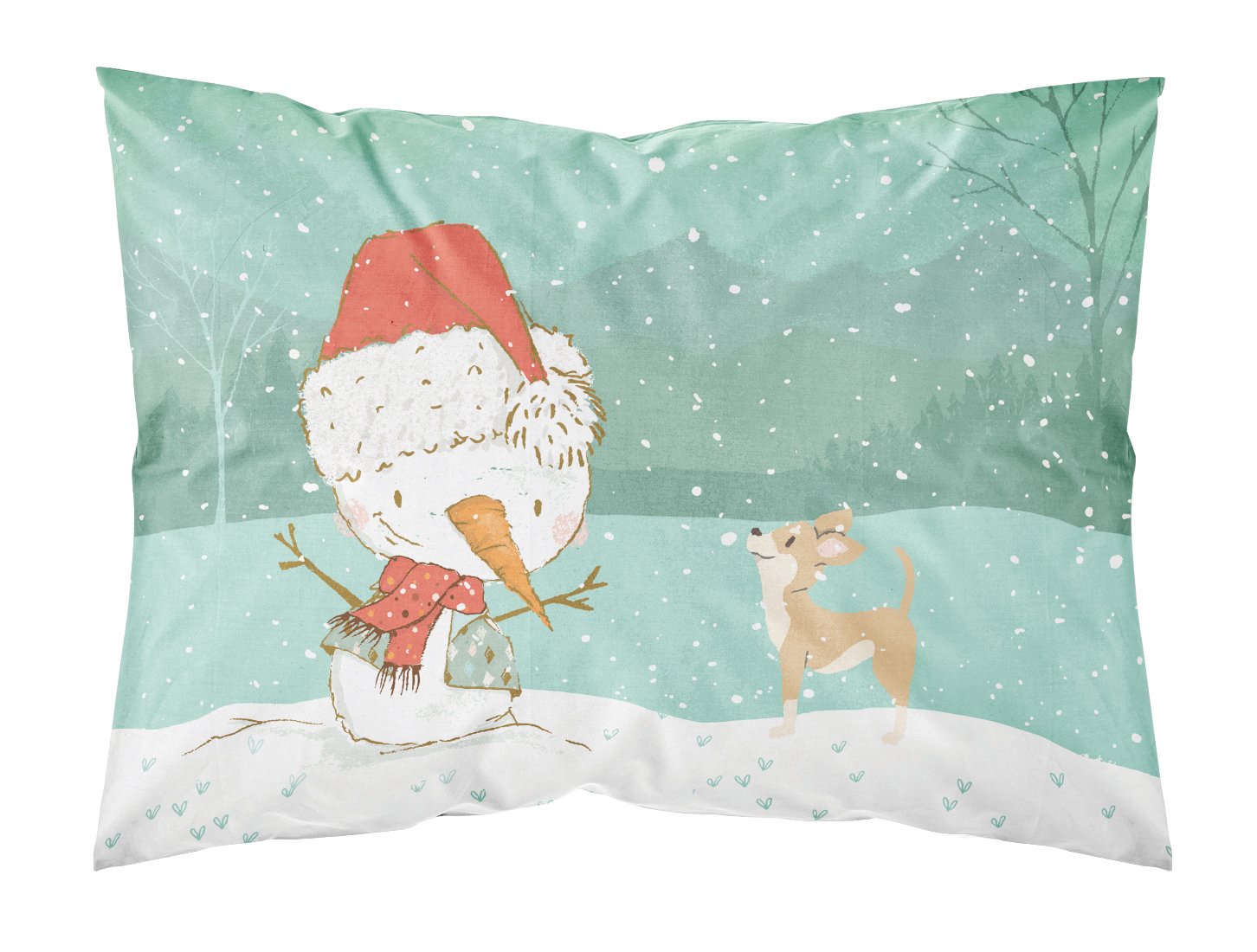 Tan Chihuahua Snowman Christmas Fabric Standard Pillowcase CK2081PILLOWCASE