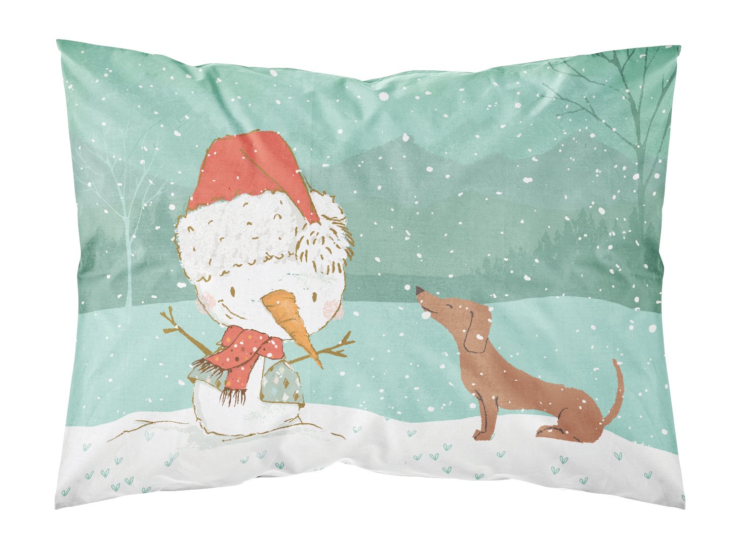 Red Dachshund Snowman Christmas Fabric Standard Pillowcase CK2084PILLOWCASE