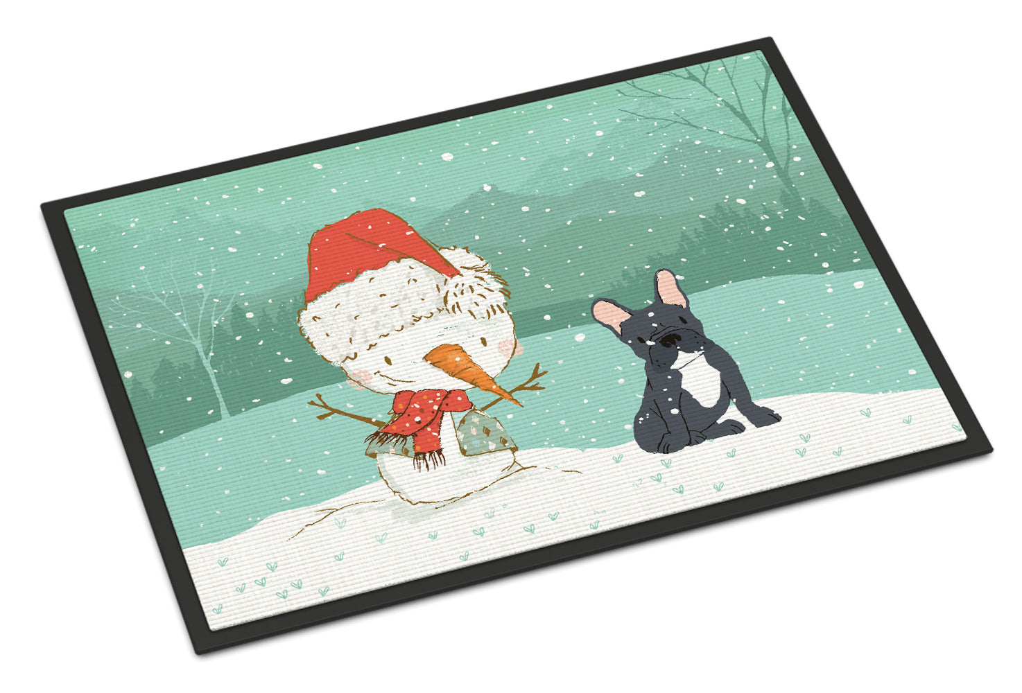 Black French Bulldog Snowman Christmas Indoor or Outdoor Mat 18x27 CK2085MAT