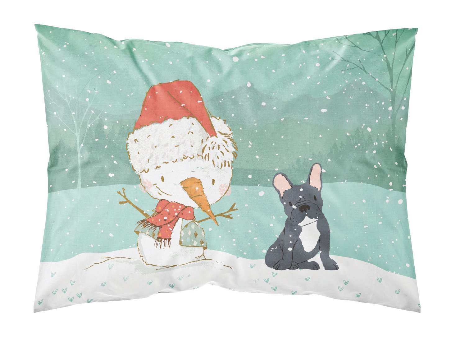 Black French Bulldog Snowman Christmas Fabric Standard Pillowcase CK2085PILLOWCASE