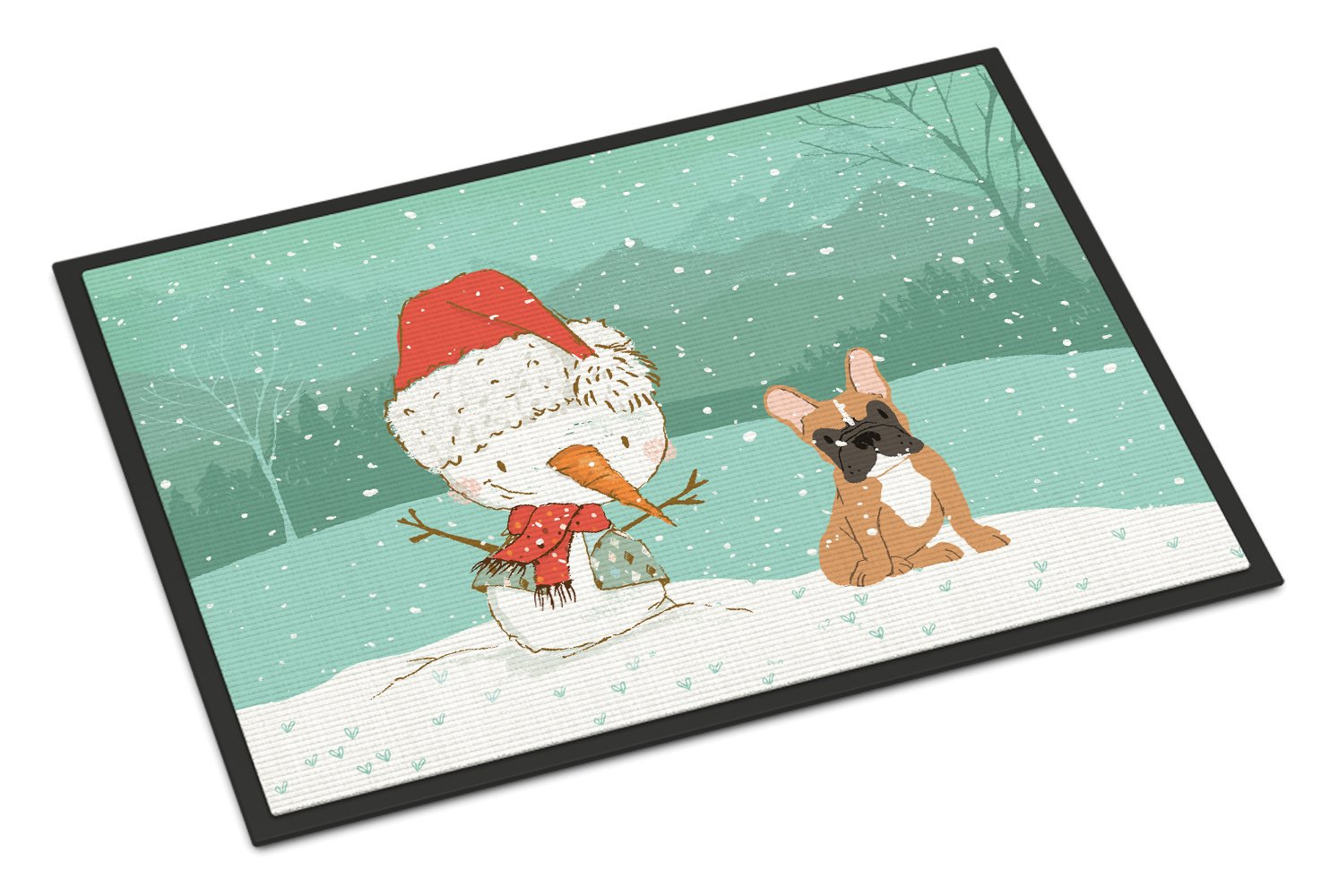 Fawn French Bulldog Snowman Christmas Indoor or Outdoor Mat 24x36 CK2086JMAT