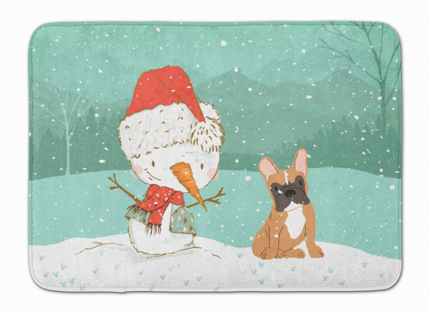 Fawn French Bulldog Snowman Christmas Machine Washable Memory Foam Mat CK2086RUG