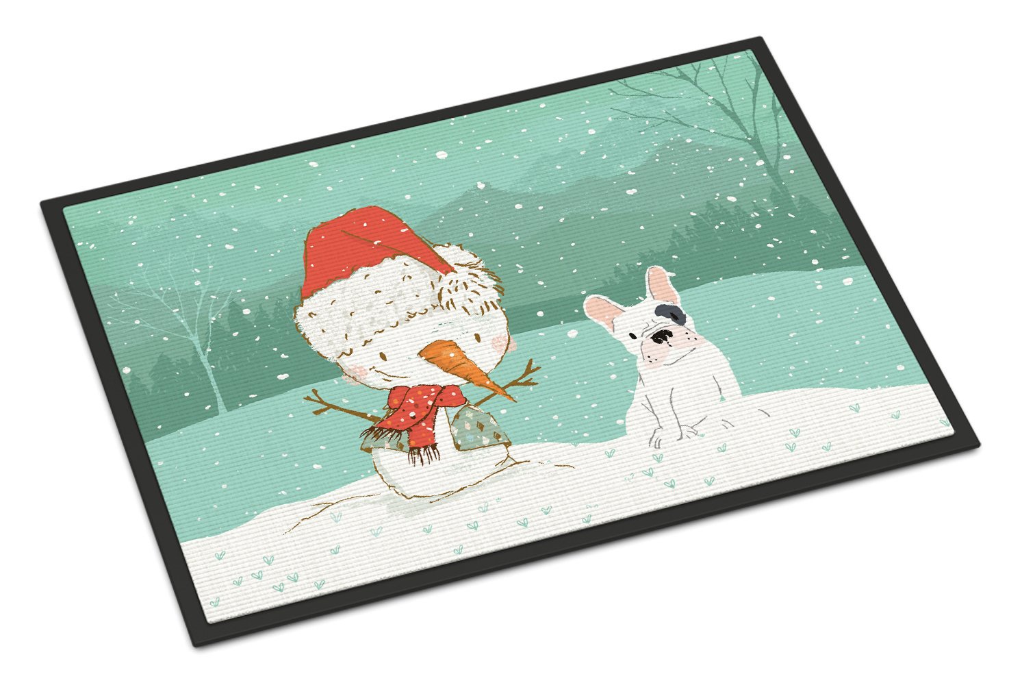 Piebald French Bulldog Snowman Christmas Indoor or Outdoor Mat 24x36 CK2087JMAT