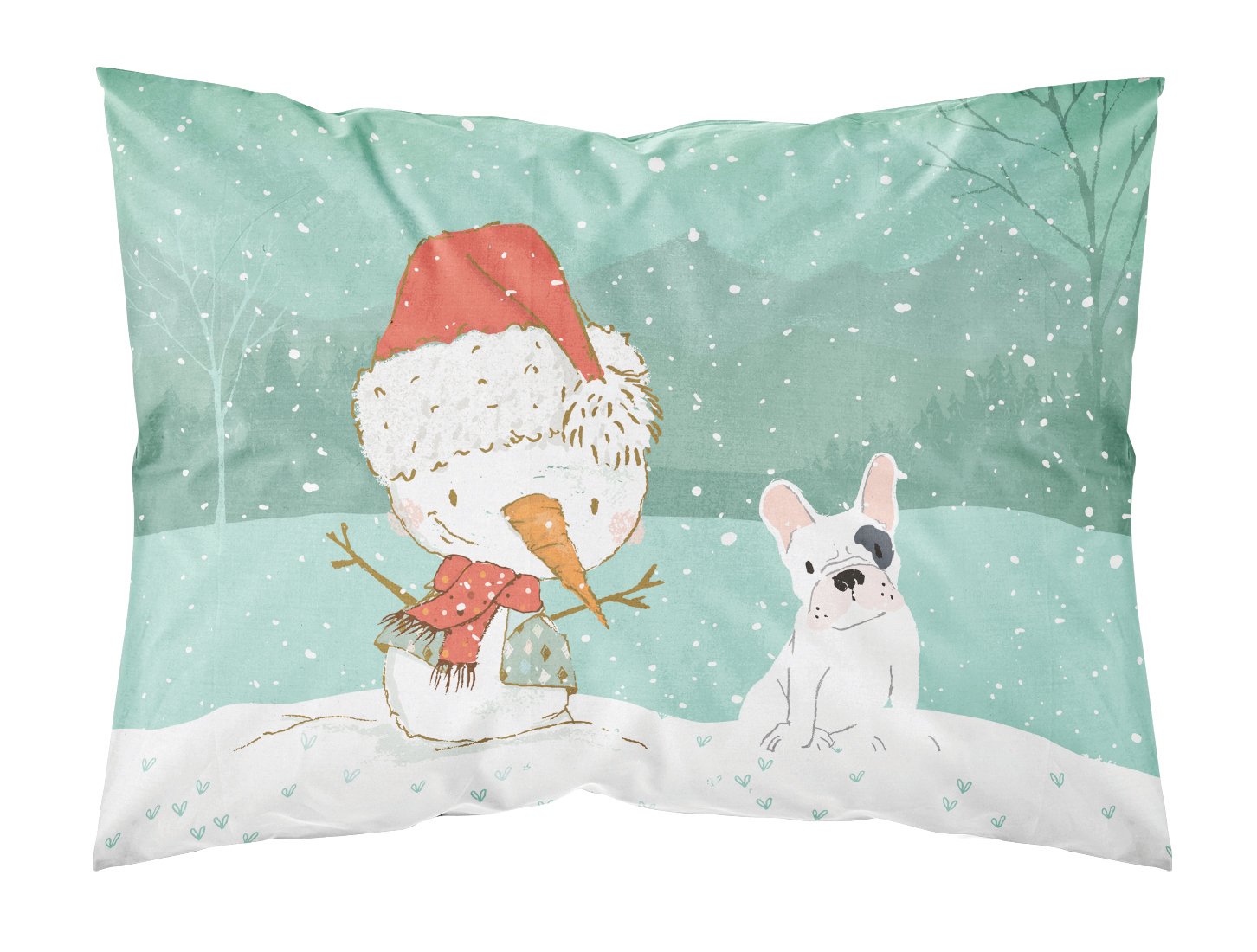 Piebald French Bulldog Snowman Christmas Fabric Standard Pillowcase CK2087PILLOWCASE