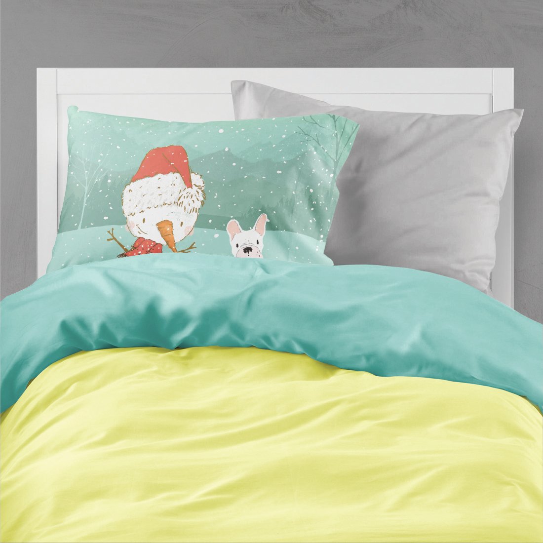 White French Bulldog Snowman Christmas Fabric Standard Pillowcase CK2088PILLOWCASE