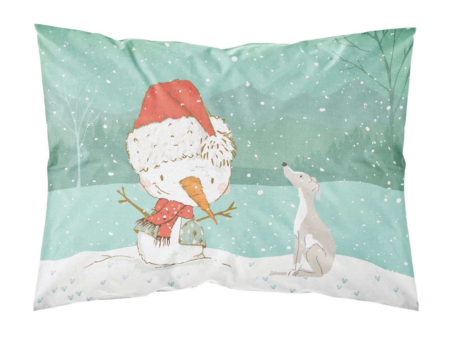 Italian Greyhound Snowman Christmas Fabric Standard Pillowcase CK2089PILLOWCASE