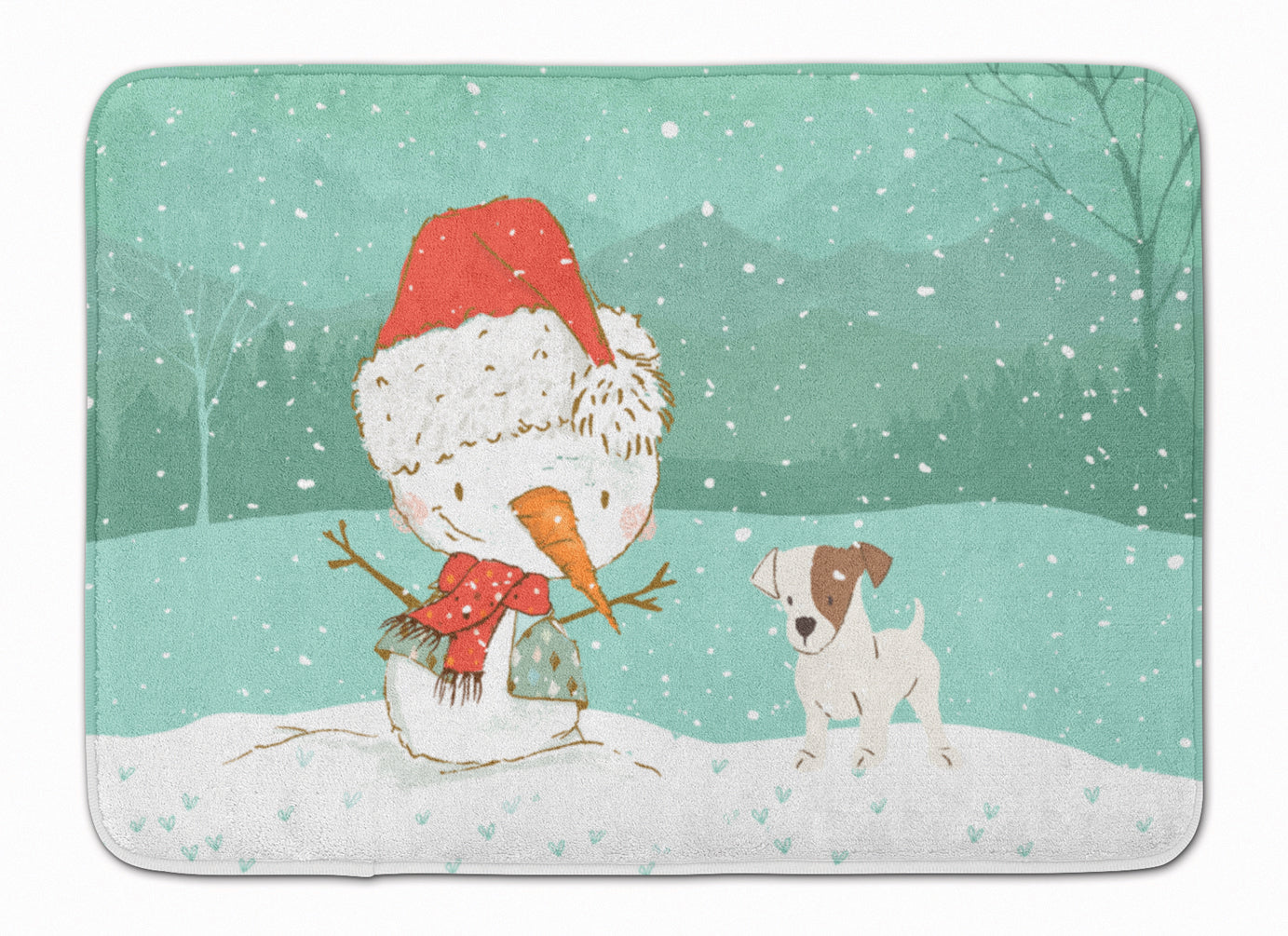 Jack Russell Terrier Snowman Christmas Machine Washable Memory Foam Mat CK2090RUG