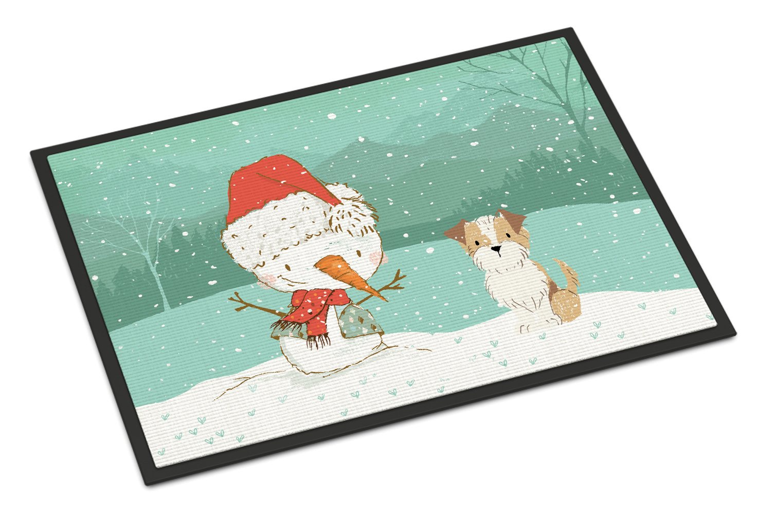 Brown and White Terrier Snowman Christmas Indoor or Outdoor Mat 24x36 CK2096JMAT