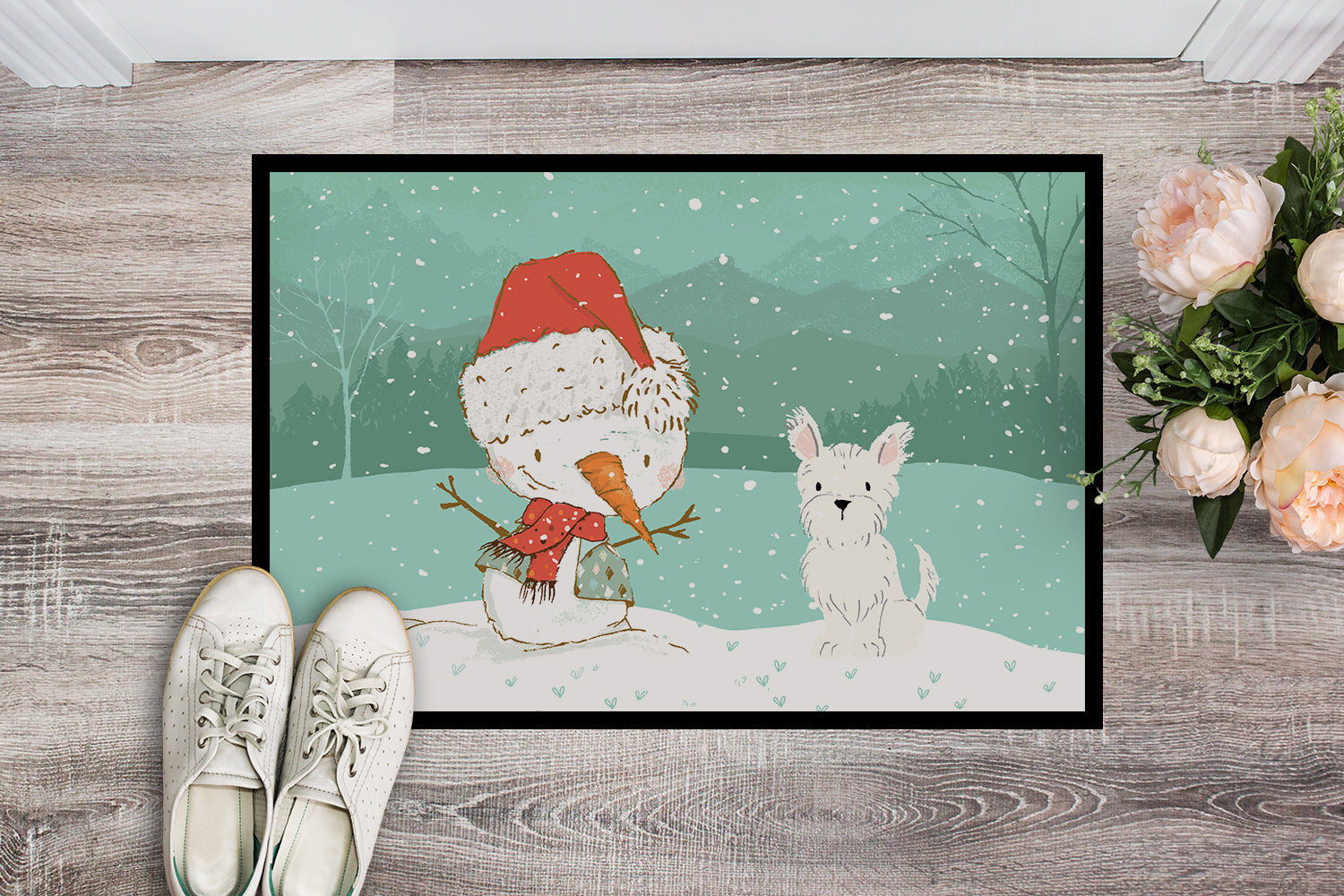 Westie Terrier Snowman Christmas Indoor or Outdoor Mat 18x27 CK2097MAT