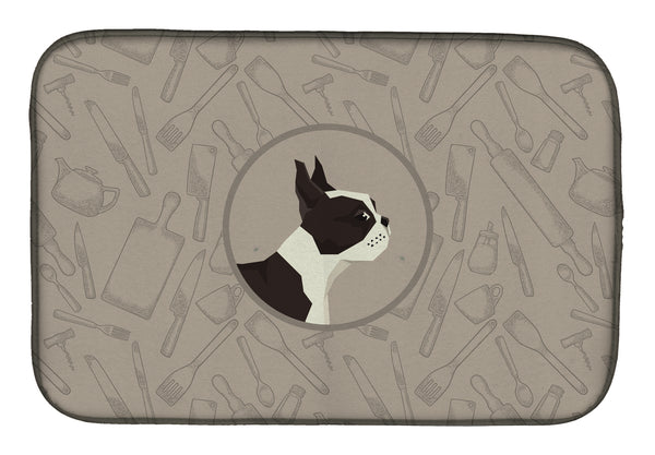 Boston Terrier In the Kitchen Dish Drying Mat CK2172DDM  the-store.com.