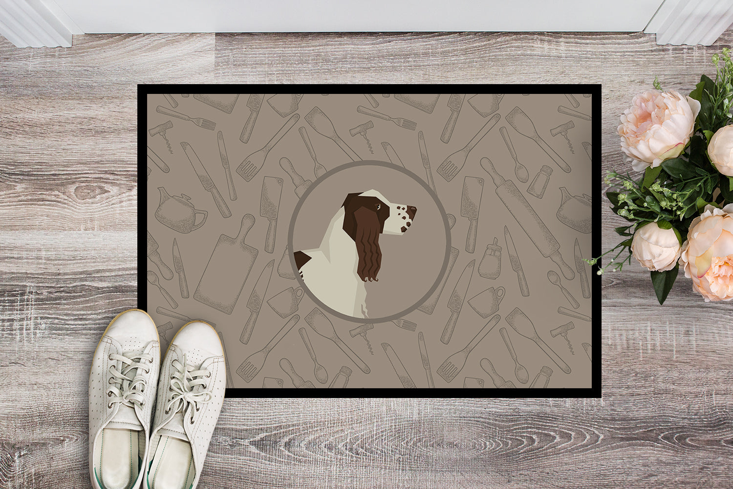 English Springer Spaniel In the Kitchen Indoor or Outdoor Mat 18x27 CK2184MAT