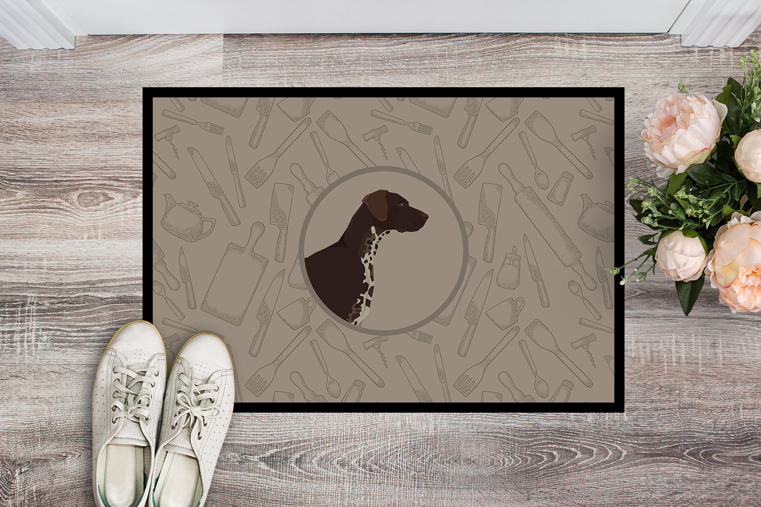 German Shorthaired Pointer In the Kitchen Indoor or Outdoor Mat 18x27 CK2188MAT