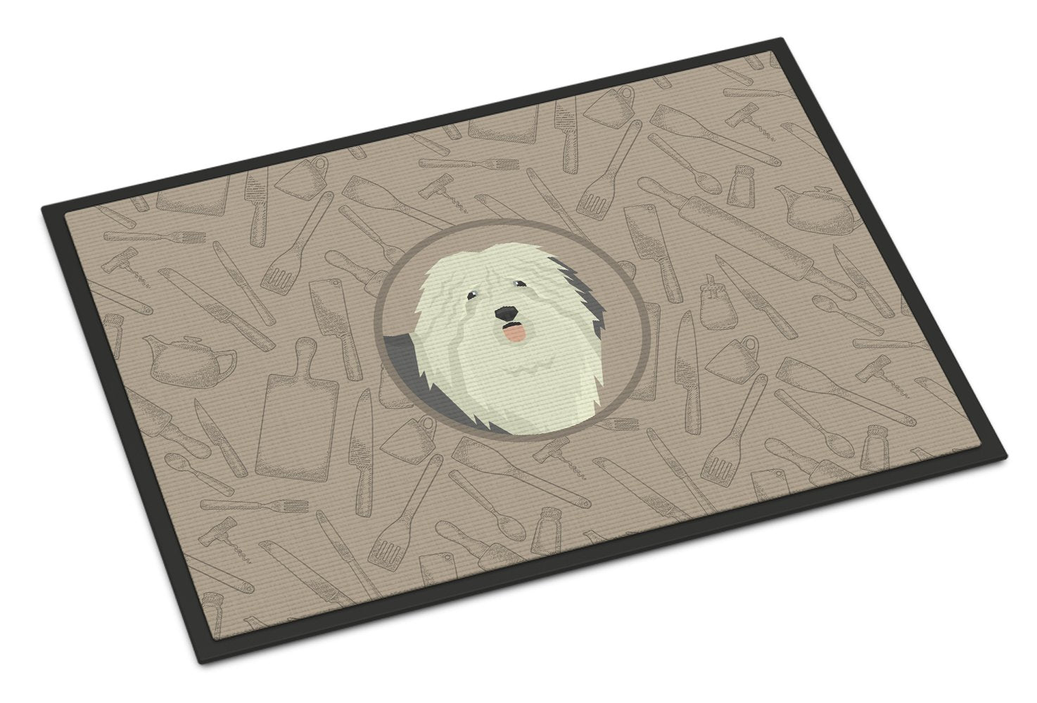 Old English Sheepdog In the Kitchen Indoor or Outdoor Mat 24x36 CK2199JMAT