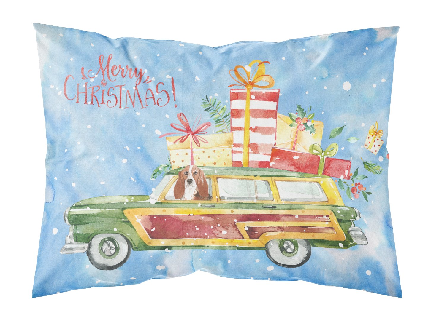 Merry Christmas Basset Hound Fabric Standard Pillowcase CK2393PILLOWCASE