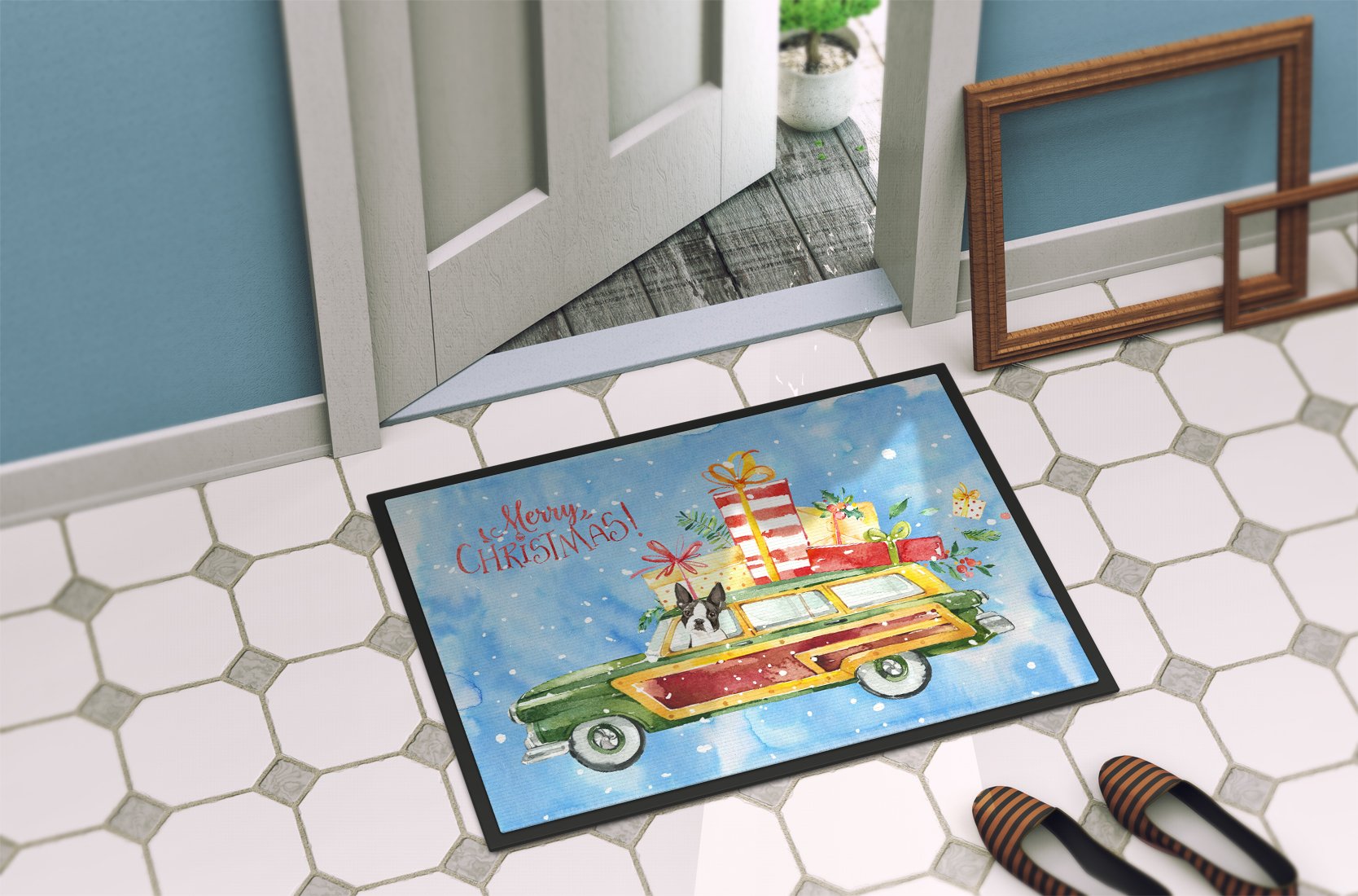 Merry Christmas Boston Terrier Indoor or Outdoor Mat 24x36 CK2397JMAT