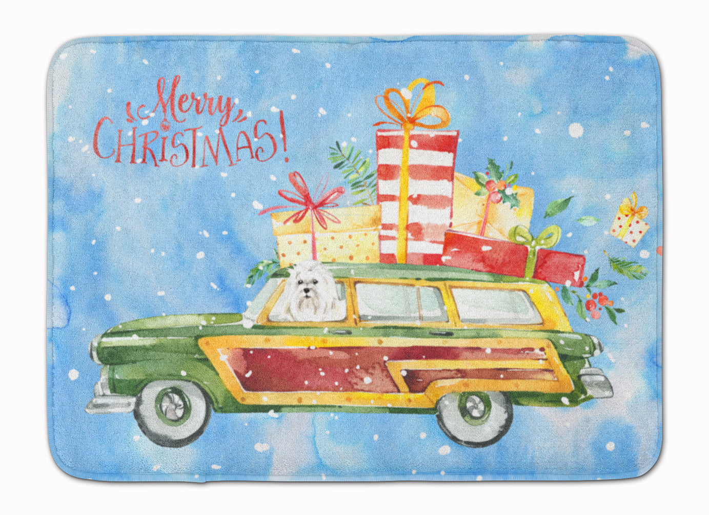 Merry Christmas Maltese Machine Washable Memory Foam Mat CK2414RUG