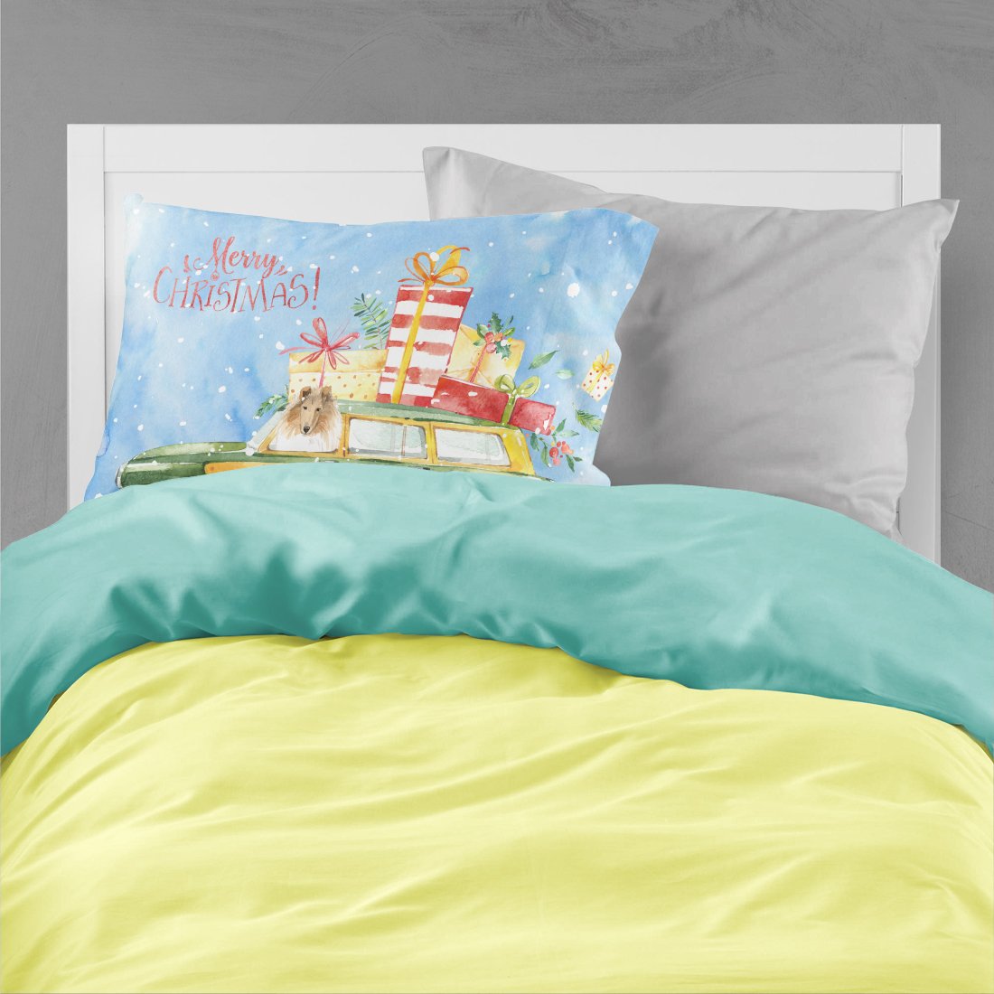 Merry Christmas Collie Fabric Standard Pillowcase CK2418PILLOWCASE