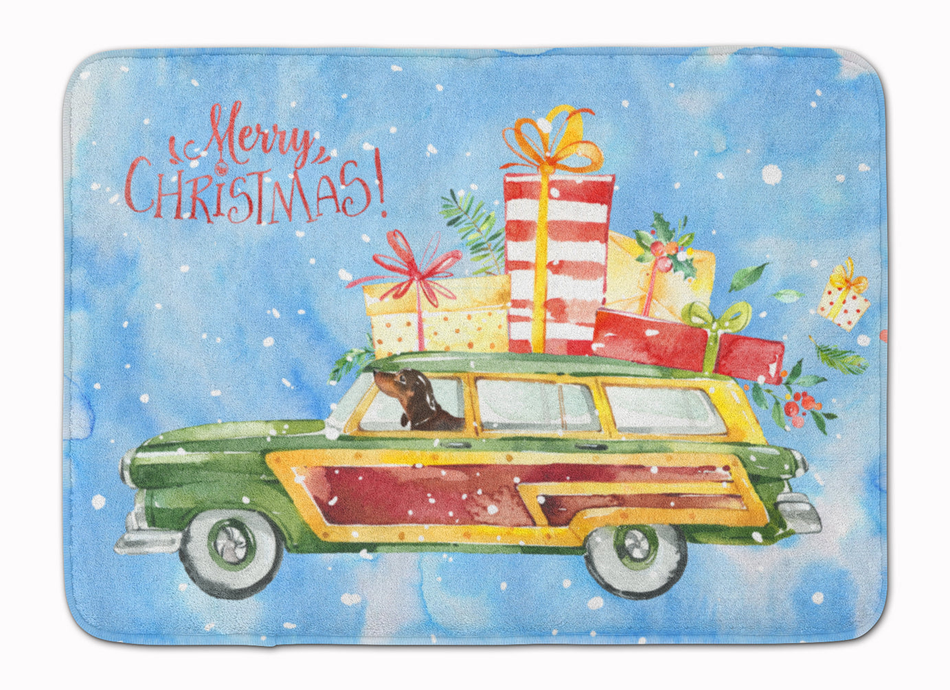 Merry Christmas Dachshund Machine Washable Memory Foam Mat CK2443RUG