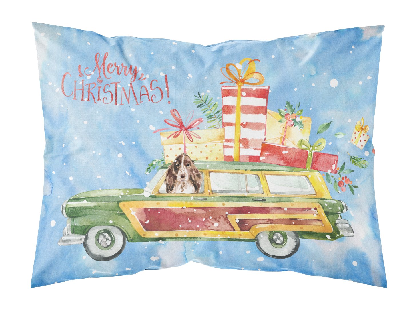 Merry Christmas Brown Parti Cocker Spaniel Fabric Standard Pillowcase CK2447PILLOWCASE