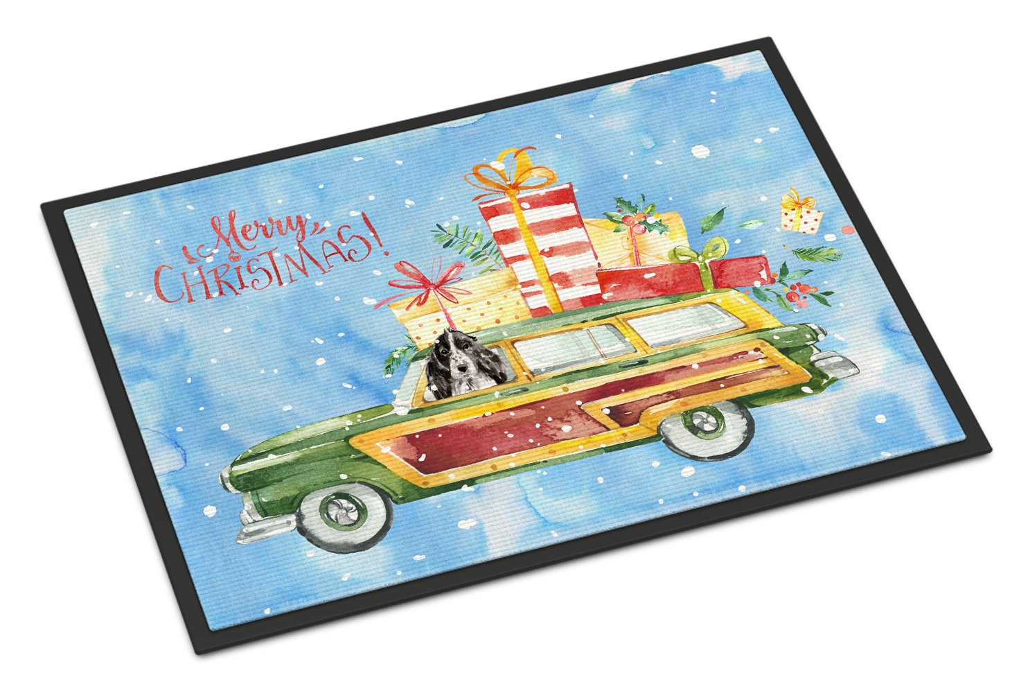 Merry Christmas Black Parti Cocker Spaniel Indoor or Outdoor Mat 24x36 CK2450JMAT