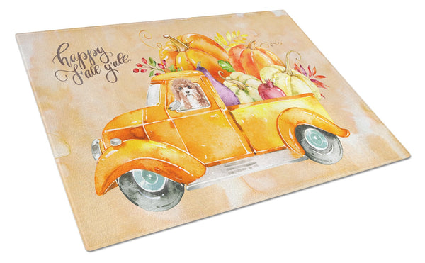 Fall Harvest Cavapoo Glass Cutting Board Large CK2615LCB by Caroline's Treasures