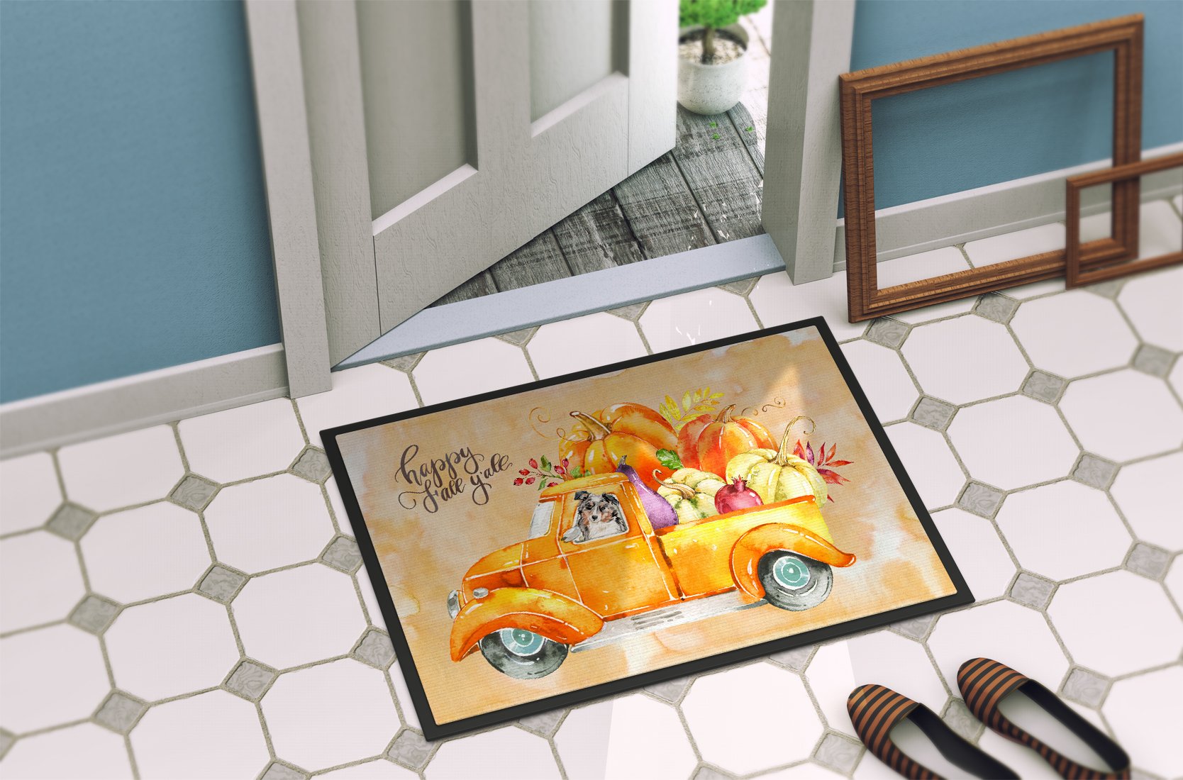 Fall Harvest Australian Shepherd Indoor or Outdoor Mat 24x36 CK2646JMAT