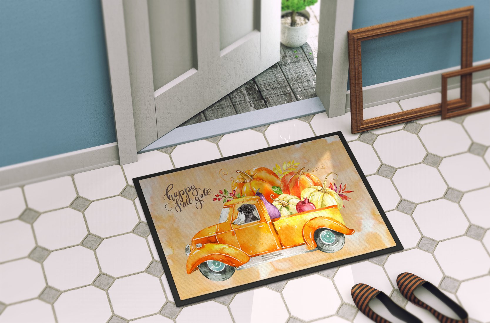 Fall Harvest Black Labrador Retriever Indoor or Outdoor Mat 24x36 CK2647JMAT