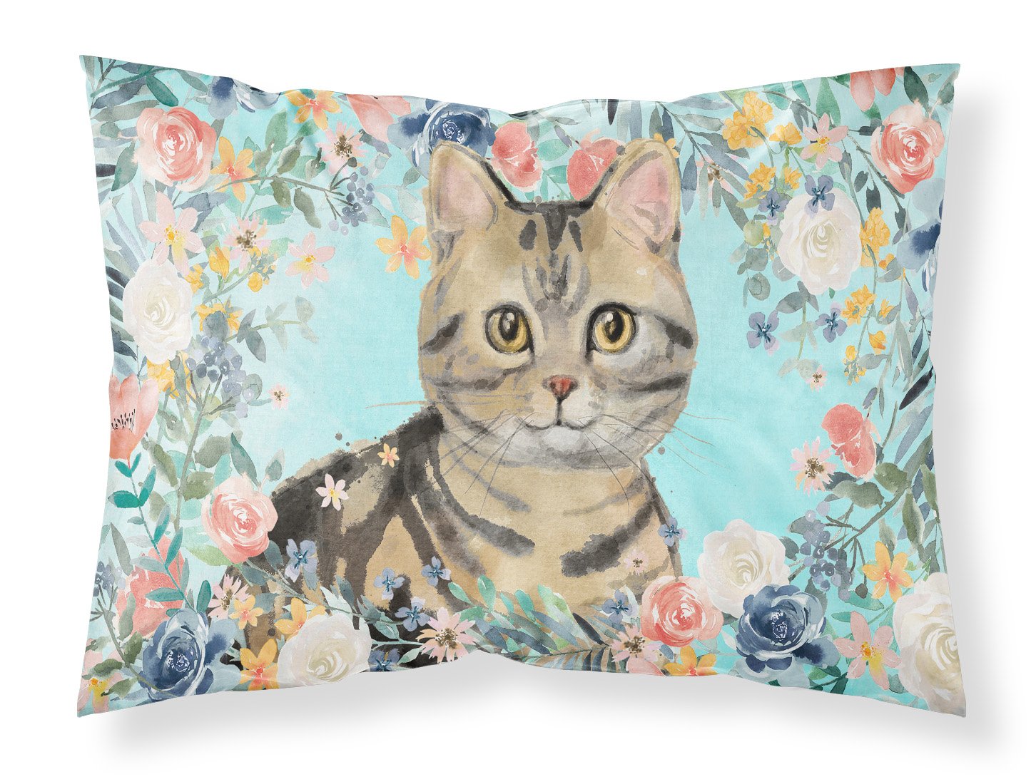 American Shorthair Brown Tabby Spring Flowers Fabric Standard Pillowcase CK3387PILLOWCASE