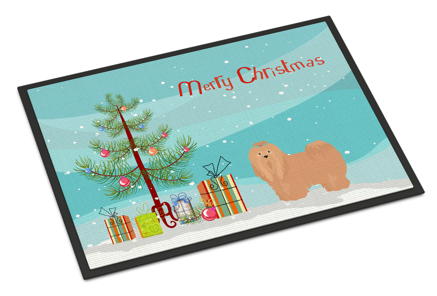 Tan Lhasa Apso Christmas Tree Indoor or Outdoor Mat 18x27 CK3468MAT