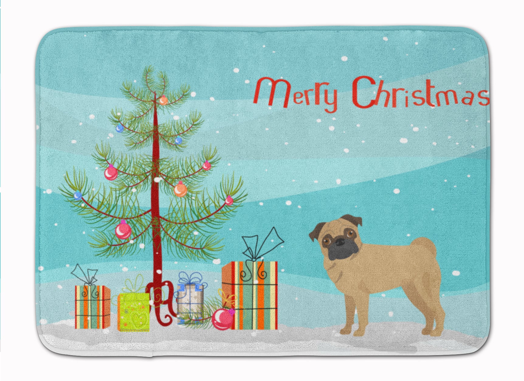 Pug Christmas Tree Machine Washable Memory Foam Mat CK3481RUG