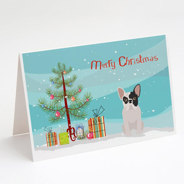 Buy this Black and White French Bulldog Christmas Tree Greeting Cards and Envelopes Pack of 8