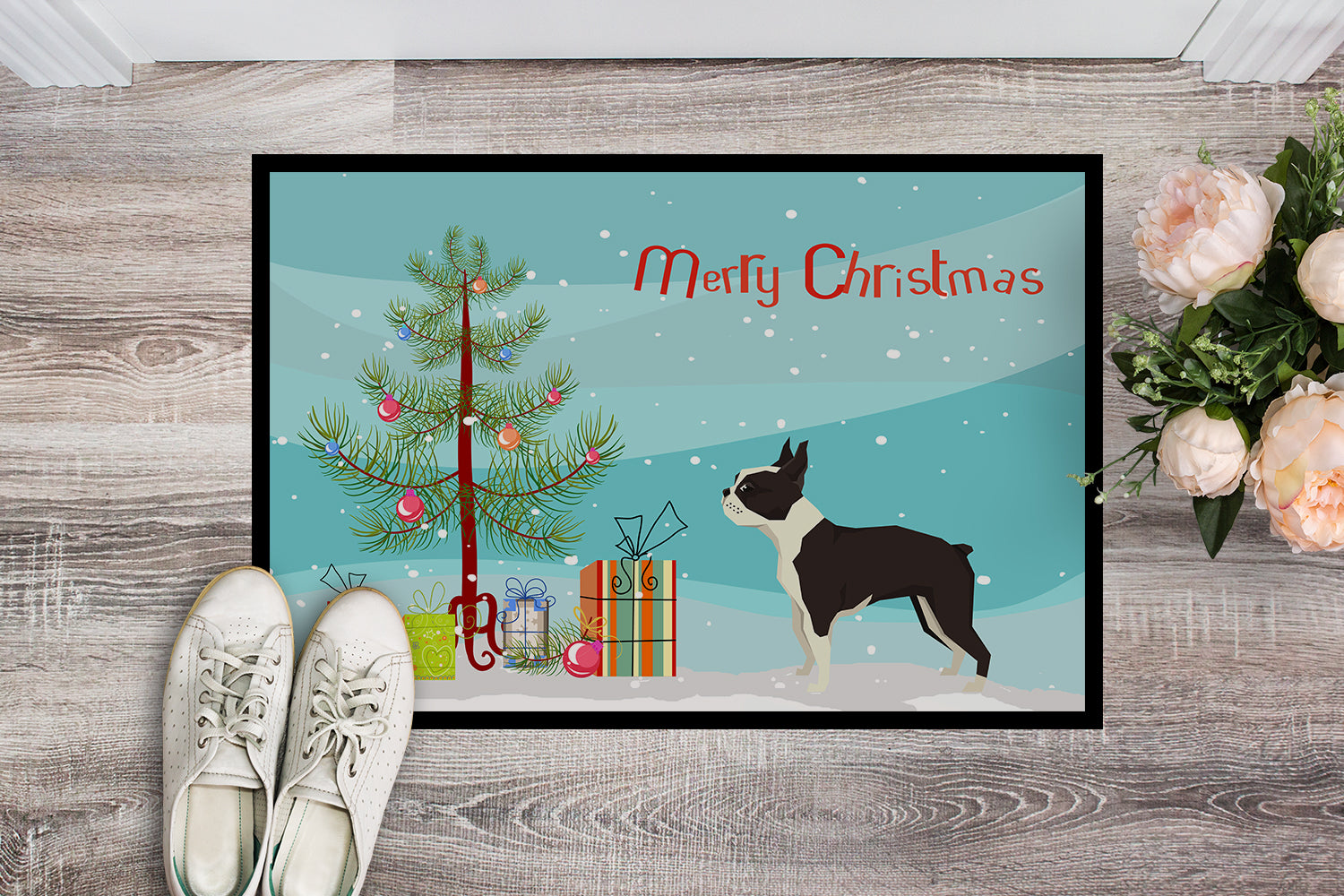 Boston Terrier Christmas Tree Indoor or Outdoor Mat 18x27 CK3525MAT