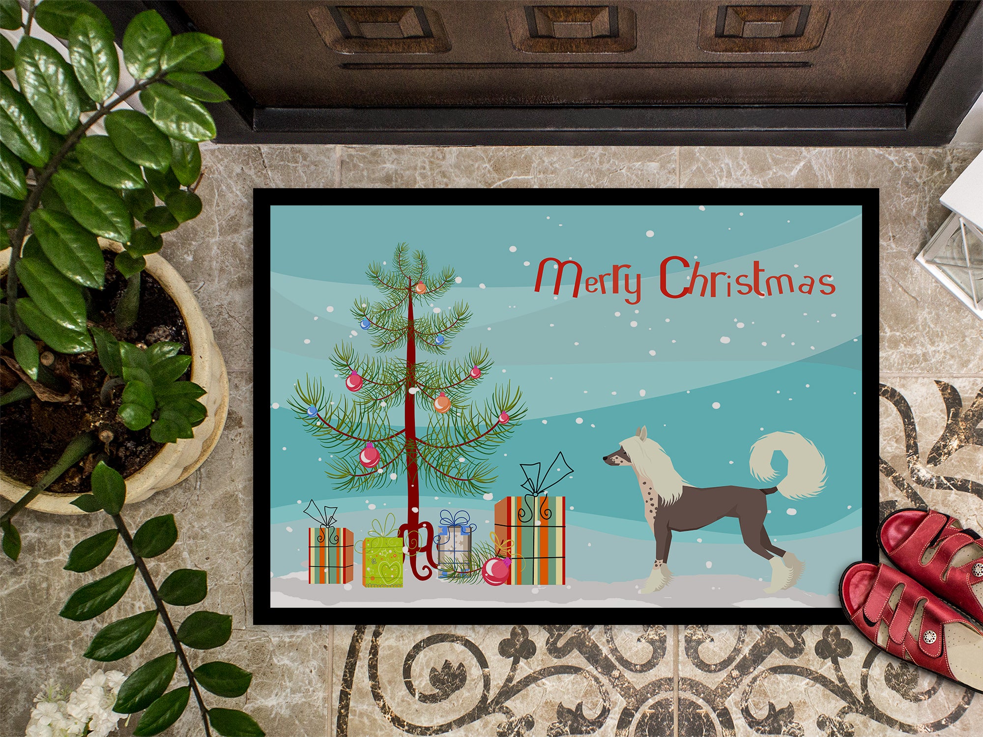 Chinese Crested Christmas Tree Indoor or Outdoor Mat 18x27 CK3531MAT