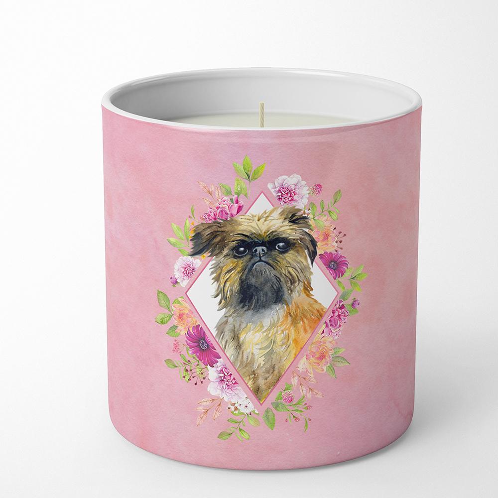 Brussels+Griffon+Pink+Flowers+10+oz+Decorative+Soy+Candle+CK4123CDL+by+Caroline's+Treasures
