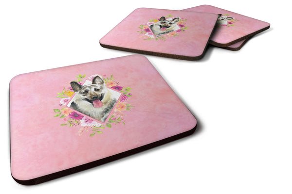 Set of 4 Eastern German Shepherd Pink Flowers Foam Coasters Set of 4 CK4139FC - the-store.com