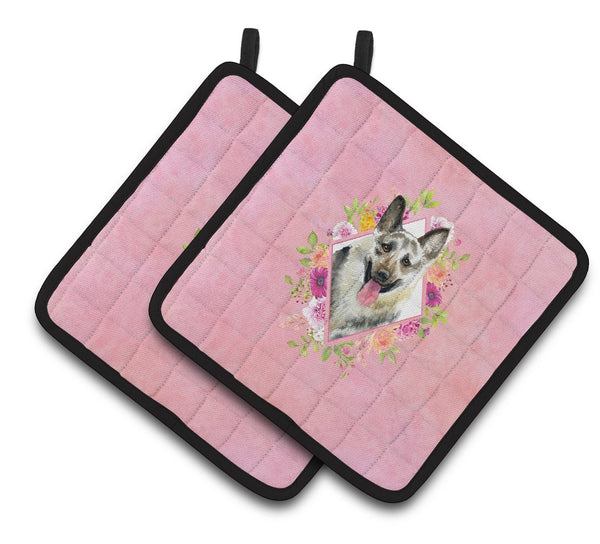 Eastern German Shepherd Pink Flowers Pair of Pot Holders CK4139PTHD by Caroline's Treasures