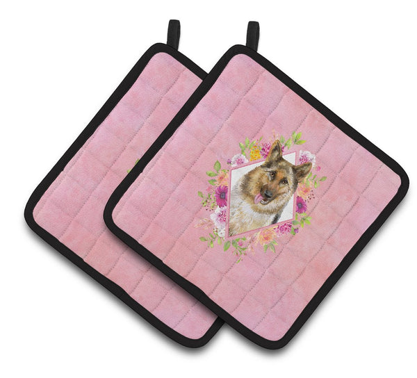 German Shepherd #1 Pink Flowers Pair of Pot Holders CK4146PTHD by Caroline's Treasures